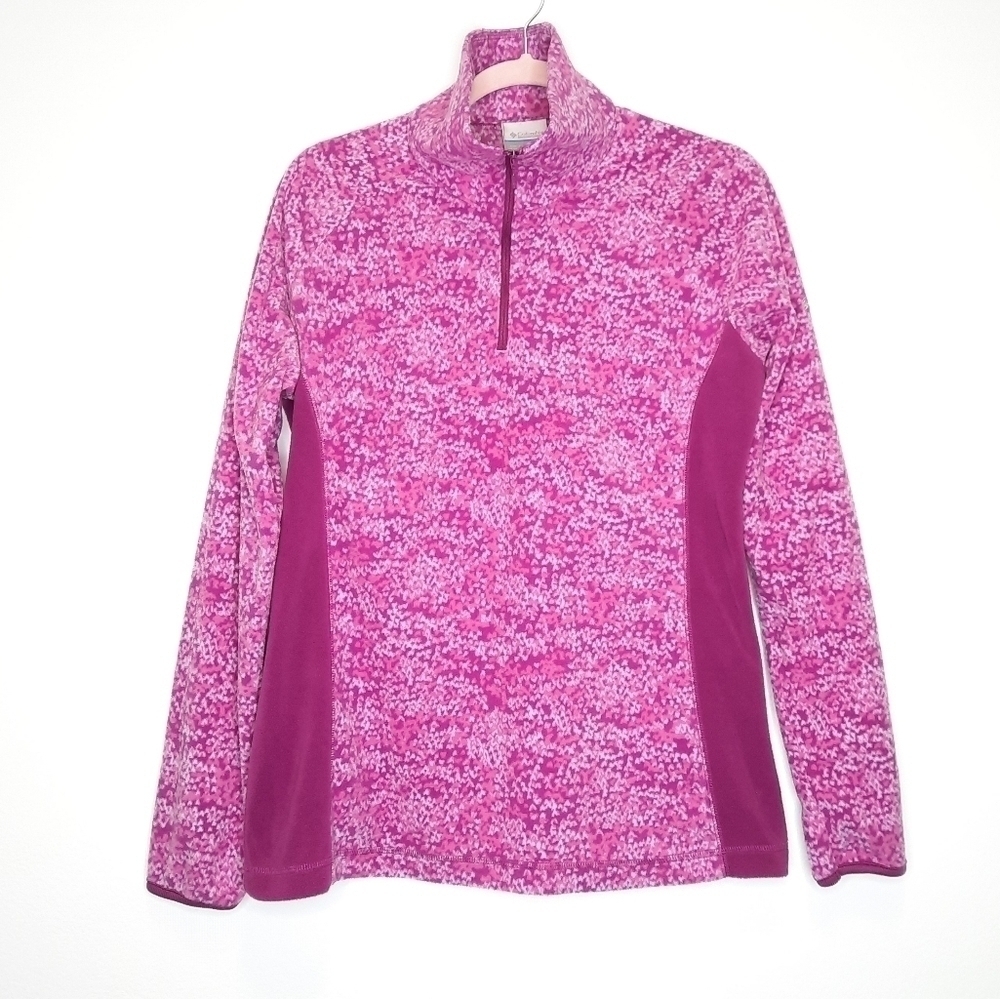 Columbia Magenta Pink Patterned Pull Over Quarter Zip Fleece Jacket L